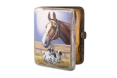 Lot 109 - AN ENAMEL CIGARETTE CASE, depicting a horse