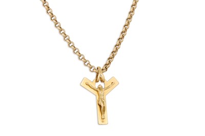 Lot 69 - AN 18CT YELLOW GOLD CRUCIFIX, on a 9ct gold...