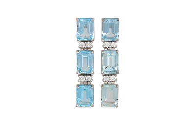 Lot 316 - A PAIR OF AQUAMARINE AND DIAMOND EARRINGS,...
