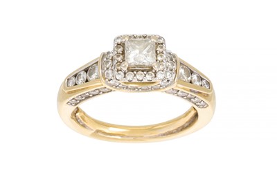 Lot 168 - A PRINCESS CUT DIAMOND CLUSTER RING, mounted...