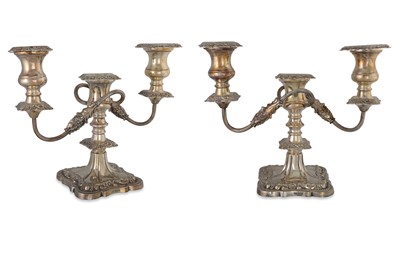 Lot 445 - A MODERN PAIR OF THREE BRANCH CANDELABRA, by...