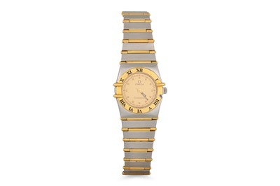 Lot 393 - A LADY'S BI METAL OMEGA CONSTELLATION WRIST...