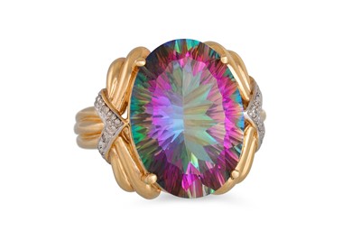 Lot 123 - A TOPAZ DRESS RING, mounted in yellow gold,...