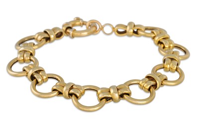 Lot 125 - A 14CT YELLOW GOLD FANCY LINK BRACELET, horse...
