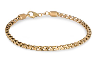 Lot 127 - A 14CT YELLOW GOLD FANCY LINK BRACELET, 10 g.