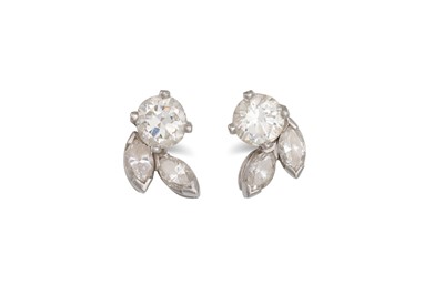 Lot 130 - A PAIR OF DIAMOND CLUSTER EARRINGS, the round...