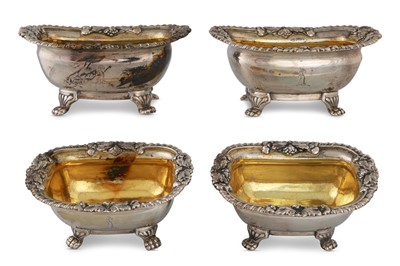 Lot 411 - A SET OF FOUR GEORGE III IRISH SILVER SALTS,...