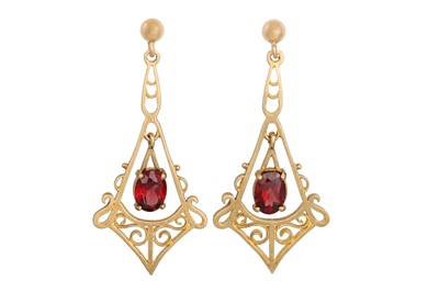 Lot 81 - A PAIR OF GARNET DROP EARRINGS, mounted in 9ct...