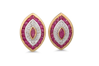 Lot 22 - A PAIR OF DIAMOND AND RUBY CLUSTER EARRINGS,...