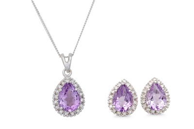 Lot 25 - A PAIR OF DIAMOND AND AMETHYST CLUSTER...