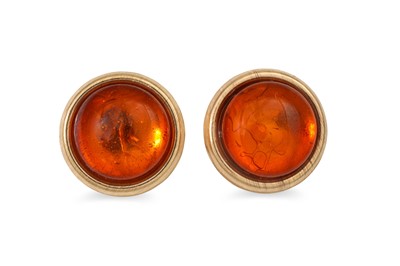 Lot 42 - A PAIR OF RESIN SET EARRINGS, mounted in...