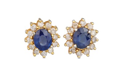 Lot 66 - A PAIR OF DIAMOND AND SAPPHIRE CLUSTER...
