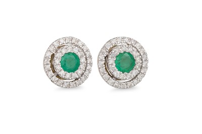 Lot 67 - A PAIR OF EMERALD AND DIAMOND CLUSTER EARRINGS,...