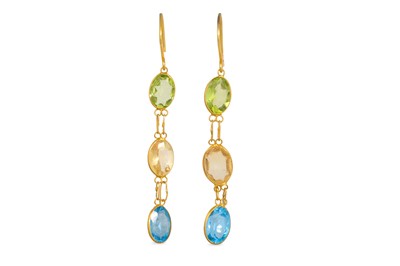 Lot 71 - A PAIR OF MULTI-STONE DROP EARRINGS, mounted...