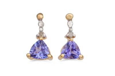 Lot 75 - A PAIR OF DIAMOND AND TANZANITE EARRINGS, set...