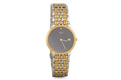 Lot 395 - A GENT'S BI-METAL LONGINES WRISTWATCH, black,...
