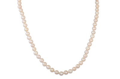 Lot 76 - A SET OF JAPANESE AKOYA PEARLS, platinum clasp...