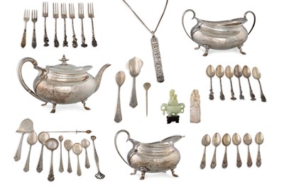 Lot 475 - A GEORGE V SILVER THREE PIECE TEA SERVICE,...