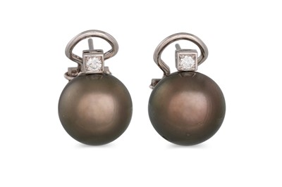 Lot 322 - A PAIR OF TAHITIAN PEARL AND DIAMOND EARRINGS,...
