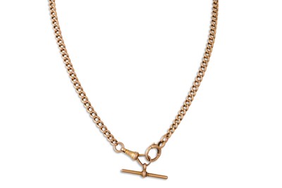 Lot 47 - AN ANTIQUE 15CT FLAT CURB LINK CHAIN & T-BAR,...