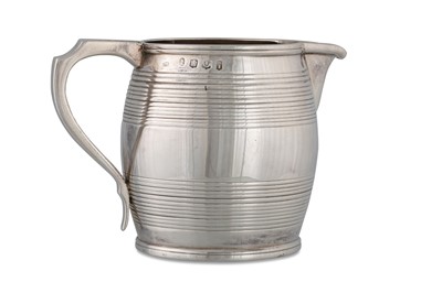 Lot 492 - A GEORGIAN SCOTTISH BARREL SHAPED CREAM JUG,...