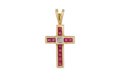 Lot 226 - A RUBY AND DIAMOND CROSS, mounted 9ct gold