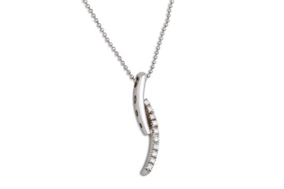 Lot 170 - A DIAMOND DROP PENDANT, the curved shaped...