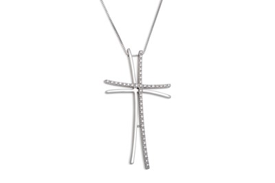 Lot 171 - A DIAMOND CROSS PENDANT, of abstract form,...