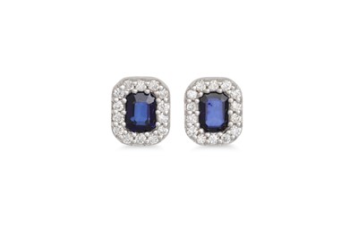 Lot 242 - A PAIR OF SAPPHIRE AND DIAMOND CLUSTER...