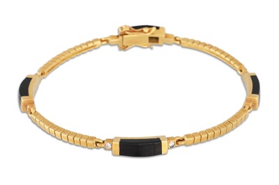 Lot 194 - A DIAMOND AND BLACK CORAL PANEL BRACELET, by...