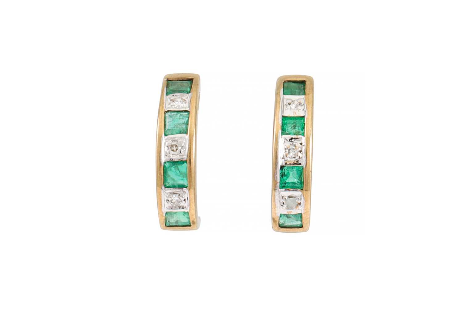 Lot 8 - A PAIR OF EMERALD AND DIAMOND EARRINGS,...