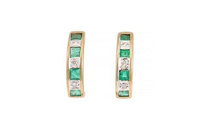 Lot 8 - A PAIR OF EMERALD AND DIAMOND EARRINGS,...
