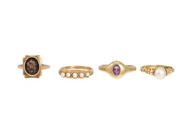 Lot 432 - FOUR 9CT GOLD GEM SET RINGS, various