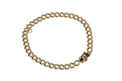Lot 400 - A 9CT GOLD FLAT CURB LINK BRACELET, 12.8 g.