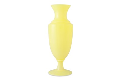 Lot 490 - A VINTAGE VASELINE GREEN GLASS VASE, of plain...