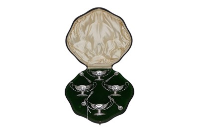 Lot 528 - A GEORGE V CASED SET OF FOUR OPEN CONDIMENTS,...