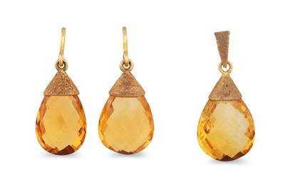 Lot 113 - A PAIR OF CITRINE EARRINGS, together with a...