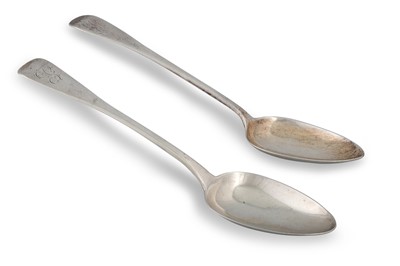 Lot 554 - A PAIR OF GEORGIAN SILVER TABLE SPOONS,...