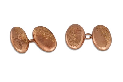 Lot 307 - A PAIR OF ANTIQUE 9CT GOLD CUFFLINKS, engraved...