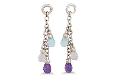 Lot 378 - A PAIR OF 18CT WHITE GOLD DROP EARRINGS,...