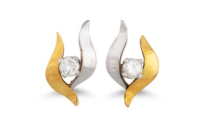 Lot 379 - A PAIR OF DIAMOND AND TWO COLOUR 18CT GOLD...