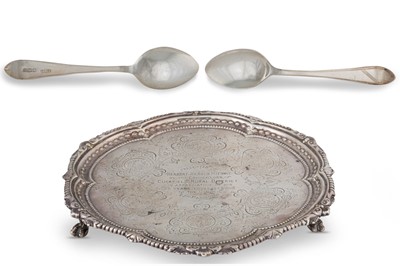 Lot 539 - A VICTORIAN SILVER CIRCULAR SALVER, (Retailed...
