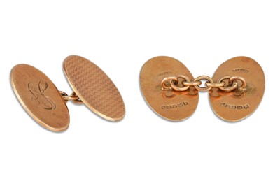 Lot 2 - A CASED PAIR OF 9CT GOLD CUFFLINKS, initials...