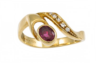 Lot 210 - A RUBY AND DIAMOND DRESS RING, of semi twist...