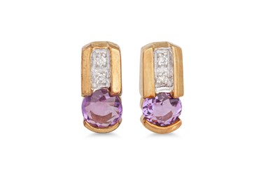 Lot 50 - A PAIR OF DIAMOND AND AMETHYST STUD EARRINGS,...
