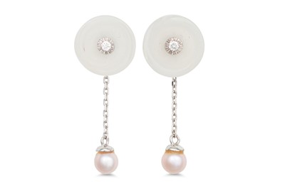Lot 78 - A PAIR OF JADE AND DIAMOND EARRINGS, mounted...