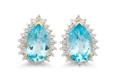 Lot 82 - A PAIR OF DIAMOND AND BLUE TOPAZ EARRINGS, the...