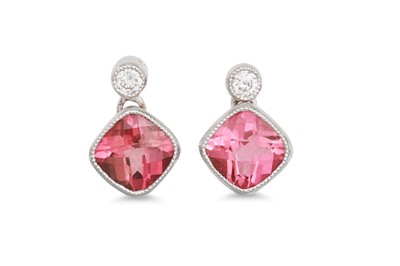 Lot 84 - A PAIR OF PINK TOURMALINE AND DIAMOND EARRINGS,...