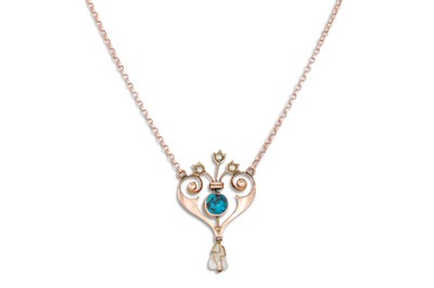 Lot 92 - A GOLD AND SEED PEARL PENDANT, of floral form,...