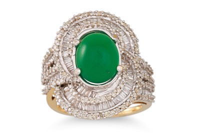 Lot 60 - A DIAMOND AND GREEN STONE CLUSTER RING, of...